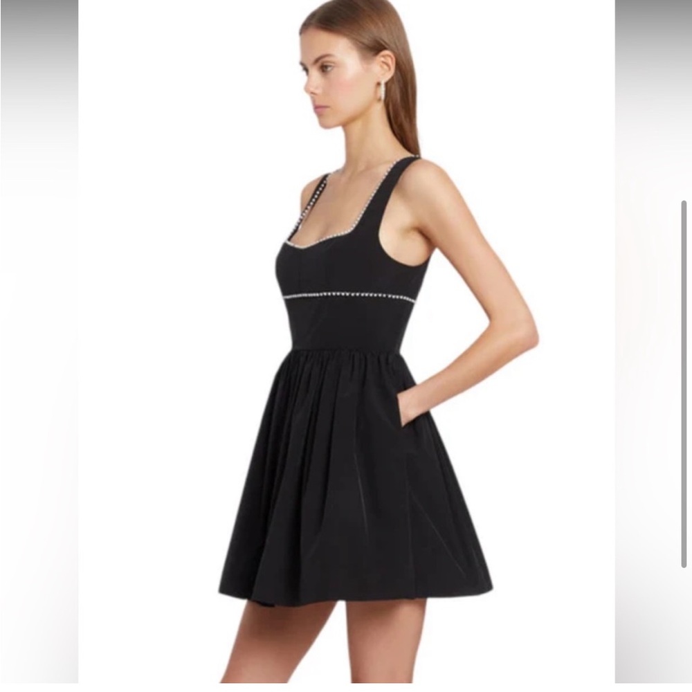 NWT NEW Amanda Uprichard Basilia Elegant Black Mini Dress Pearl Accents Small - Picture 4 of 11